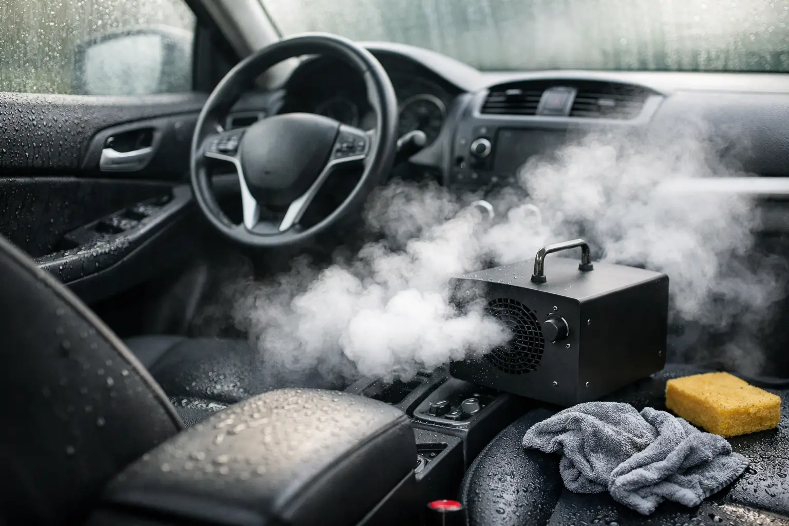 Ozonbehandlung nach Feuchtigkeitsschaden im Auto